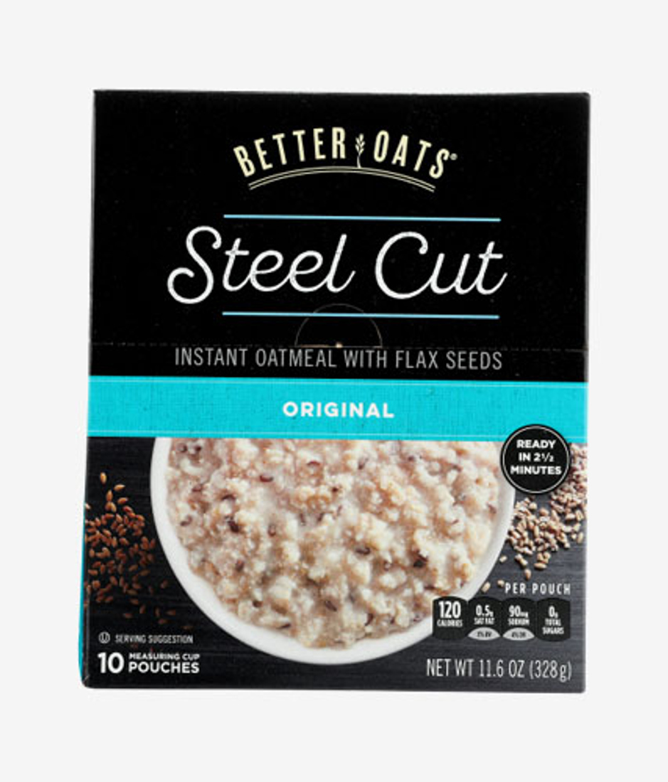 Better Oats Oatmeal, Instant, Steel Cut, with Flax Seeds, Original - 11.6 oz