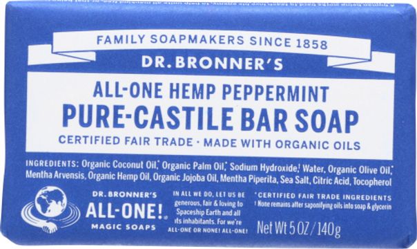 Dr Bronners Bar Soap, All-One Hemp Peppermint - 5 oz